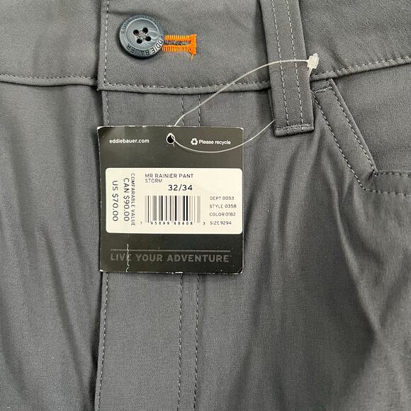 Eddie Bauer Men’s Ranier Stretch Pant Active Fit Size 32/34 Storm Color NWT - Picture 6 of 11